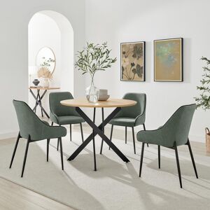 FurnitureboxUK Novara 100cm Oak Veneer Top Dining Table & 4 Green Beaumont Chairs in Brown Brown FurnitureboxUK Novara 100cm Oak Veneer Top Dining Table & 4 Green Beaumont Chairs in Brown Brown