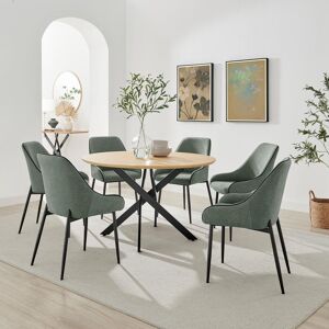 FurnitureboxUK Novara 120cm Oak Effect Dining Table & 6 Beaumont Green Fabric Chairs Green FurnitureboxUK Novara 120cm Oak Effect Dining Table & 6 Beaumont Green Fabric Chairs Green