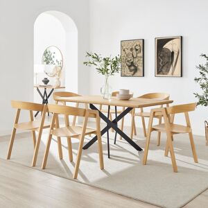 FurnitureboxUK Leonardo Oak Veneer Dining Table & 6 Oak Masa Chairs in Brown Brown FurnitureboxUK Leonardo Oak Veneer Dining Table & 6 Oak Masa Chairs in Brown Brown