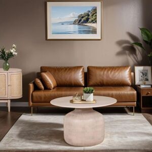 IH Design Berma Mango Wood Round Coffee Table in Brown Brown IH Design Berma Mango Wood Round Coffee Table in Brown Brown