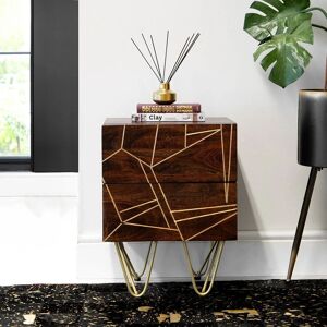 IH Design Jusleen Solid Mango Wood 2 Drawer Lamp Table in Brown Brown IH Design Jusleen Solid Mango Wood 2 Drawer Lamp Table in Brown Brown