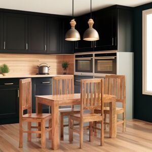 IH Design Duvid Light Mango Slat Back Dining Chair ( A Pair ) in Brown Brown IH Design Duvid Light Mango Slat Back Dining Chair ( A Pair ) in Brown Brown