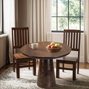 IH Design Natural Solid Dark Mango Wood Round Dining Table in Dark Brown Dark Brown IH Design Natural Solid Dark Mango Wood Round Dining Table in Dark Brown Dark Brown