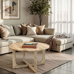 IH Design Nolan Natural Soild Mango Wood Round Coffee Table in Light Brown Light Brown IH Design Nolan Natural Soild Mango Wood Round Coffee Table in Light Brown Light Brown