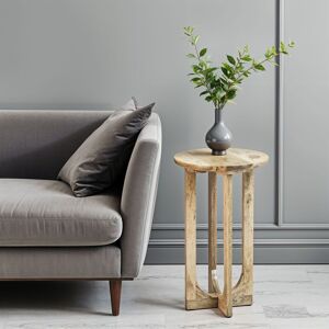 IH Design Nolan Natural Solid Mango Wood Round Inverted Legs Side Table in Light Brown Light Brown IH Design Nolan Natural Solid Mango Wood Round Inverted Legs Side Table in Light Brown Light Brown