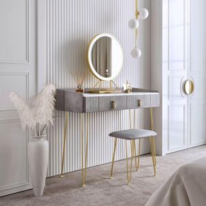 CARME HOME Tokyo Glow Dove Grey Velvet Dressing Table with LED Touch Sensor Mirror Grey CARME HOME Tokyo Glow Dove Grey Velvet Dressing Table with LED Touch Sensor Mirror Grey