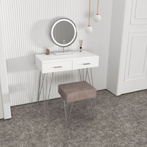 CARME HOME Olivia White Dressing Table with Stool Set with Touch Sensor LED Mirror White CARME HOME Olivia White Dressing Table with Stool Set with Touch Sensor LED Mirror White
