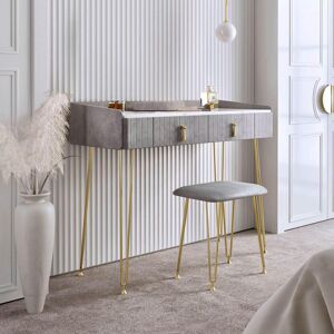 CARME HOME Tokyo Glow Dove Grey Velvet Dressing Table with Velvet Stool Grey CARME HOME Tokyo Glow Dove Grey Velvet Dressing Table with Velvet Stool Grey
