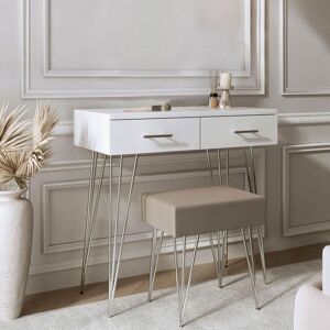 CARME HOME Olivia White Dressing Table & Stool Set White CARME HOME Olivia White Dressing Table & Stool Set White