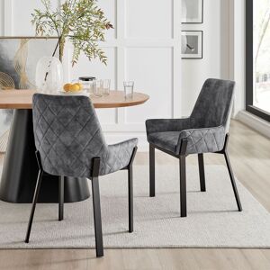 Modish Furnishing Nova Set Of 2 Grey Velvet Dining Chair With Metal Black Legs Grey Modish Furnishing Nova Set Of 2 Grey Velvet Dining Chair With Metal Black Legs Grey