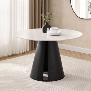 Modish Furnishing Maya Round Light Cream Ceramic Dining Table with Black Base Black Modish Furnishing Maya Round Light Cream Ceramic Dining Table with Black Base Black