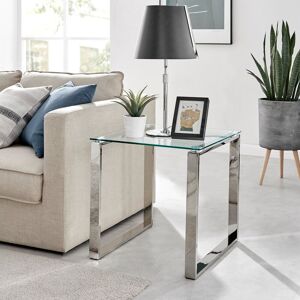 FurnitureboxUK Miami Modern Square Clear Glass Side End Bedside Table with Square Silver Chrome Metal Legs for Living Room or Bedroom Silver FurnitureboxUK Miami Modern Square Clear Glass Side End Bedside Table with Square Silver Chrome Metal Legs for Living Room or Bedroom Silver