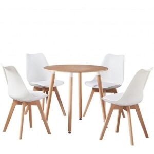 Life Interiors 5PCs Dining Set - a Round Dining Table & Set of 4 Lorenzo Tulip chairs with Padded Seat in White White Life Interiors 5PCs Dining Set - a Round Dining Table & Set of 4 Lorenzo Tulip chairs with Padded Seat in White White