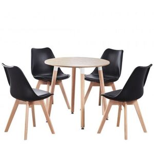 Life Interiors 5PCs Dining Set - a Round Dining Table & Set of 4 Lorenzo Tulip chairs with Padded Seat in Black Black Life Interiors 5PCs Dining Set - a Round Dining Table & Set of 4 Lorenzo Tulip chairs with Padded Seat in Black Black