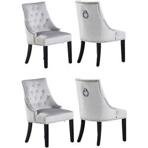 Life Interiors Set of 4 'Windsor' Knocker Back Velvet Dining Chairs Solid Wood Legs in Light Grey Light Grey Life Interiors Set of 4 'Windsor' Knocker Back Velvet Dining Chairs Solid Wood Legs in Light Grey Light Grey