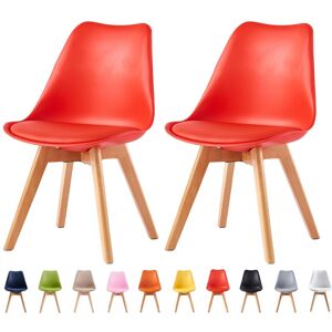 MCC Direct Set of 2 Dining Chairs with wooden Legs & Padded Cushion Eva in Red Red MCC Direct Set of 2 Dining Chairs with wooden Legs & Padded Cushion Eva in Red Red