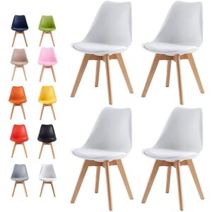 MCC Direct Set of 4 Dining Chairs Wooden Legs & Padded Seat Cushions Eva in White White MCC Direct Set of 4 Dining Chairs Wooden Legs & Padded Seat Cushions Eva in White White
