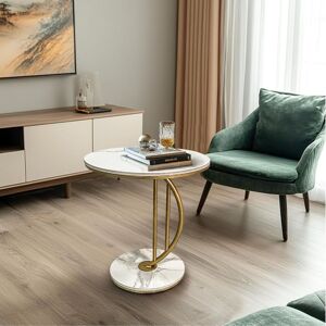 Hygrad Built to Survive C Shaped Half Moon Round Sintered Stone Slab/Metal End Coffee Sofa Bed Side Centre Table With Metal Legs (White/Gold) in White White Hygrad Built to Survive C Shaped Half Moon Round Sintered Stone Slab/Metal End Coffee Sofa Bed Side Centre Table With Metal Legs (White/Gold) in White White