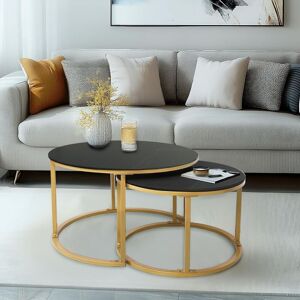 Hygrad Built to Survive 2 x Round Sintered Stone w/ Metal Frame Marble Effect Nesting Coffee End Sofa Tables Home Living Room Furniture 70 x 70cm Black 70 x 70 cm Hygrad Built to Survive 2 x Round Sintered Stone w/ Metal Frame Marble Effect Nesting Coffee End Sofa Tables Home Living Room Furniture 70 x 70cm Black 70 x 70 cm