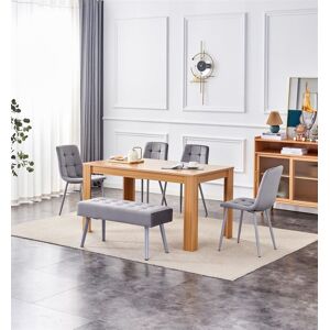 KOSY KOALA Dining Table & 4 Chairs With Bench Oak Effect Wood Table 4 Grey Velvet Chairs Dining Room in Beige Beige KOSY KOALA Dining Table & 4 Chairs With Bench Oak Effect Wood Table 4 Grey Velvet Chairs Dining Room in Beige Beige