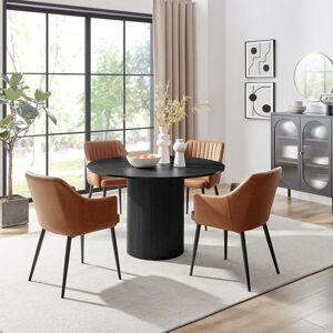 FurnitureboxUK Penrose Black Round Dining Table & 4 Calla Faux Leather Chairs in Tan Tan FurnitureboxUK Penrose Black Round Dining Table & 4 Calla Faux Leather Chairs in Tan Tan