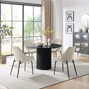 FurnitureboxUK Penrose Black Round Dining Table & 4 Beaumont Chairs in Cream Cream FurnitureboxUK Penrose Black Round Dining Table & 4 Beaumont Chairs in Cream Cream