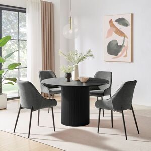FurnitureboxUK Penrose Black Round Dining Table & 4 Beaumont Chairs in Grey Grey FurnitureboxUK Penrose Black Round Dining Table & 4 Beaumont Chairs in Grey Grey
