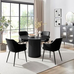 FurnitureboxUK Penrose Black Round Dining Table & 4 Calla Faux Leather Chairs Black FurnitureboxUK Penrose Black Round Dining Table & 4 Calla Faux Leather Chairs Black