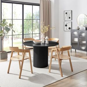 FurnitureboxUK Penrose Black Round Dining Table & 4 Oak Masa Chairs in Light Oak Light Oak FurnitureboxUK Penrose Black Round Dining Table & 4 Oak Masa Chairs in Light Oak Light Oak