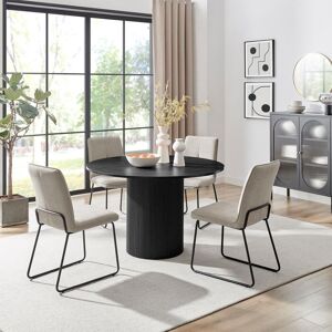 FurnitureboxUK Penrose Black Round Dining Table & 4 Halleyy Chairs in Light Grey Light Grey FurnitureboxUK Penrose Black Round Dining Table & 4 Halleyy Chairs in Light Grey Light Grey