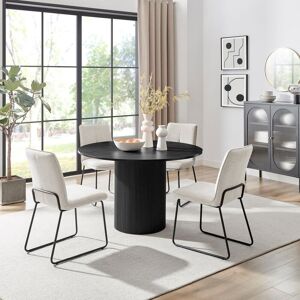 FurnitureboxUK Penrose Black Round Dining Table & 4 Halleyy Chairs in Taupe Taupe FurnitureboxUK Penrose Black Round Dining Table & 4 Halleyy Chairs in Taupe Taupe