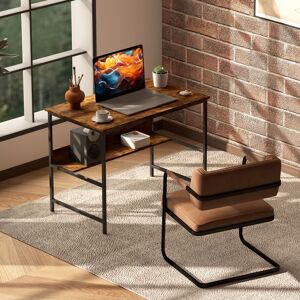 HOMCOM 2-Tier Writing Desk Metal Frame with Storage Shelf Rustic Brown Brown HOMCOM 2-Tier Writing Desk Metal Frame with Storage Shelf Rustic Brown Brown