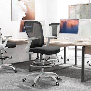 HOMCOM Mesh Draughtsman Chair, Ergonomic Drafting Chair in Black Black HOMCOM Mesh Draughtsman Chair, Ergonomic Drafting Chair in Black Black