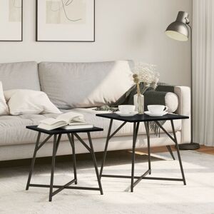 Berkfield Home Side Table Set of 2 - Black Oak Engineered Wood & Metal Black Berkfield Home Side Table Set of 2 - Black Oak Engineered Wood & Metal Black