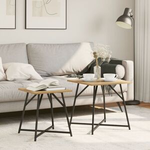 Berkfield Home Side Table 2-pack in Artisan Oak with Engineered Wood & Metal in Brown Brown Berkfield Home Side Table 2-pack in Artisan Oak with Engineered Wood & Metal in Brown Brown