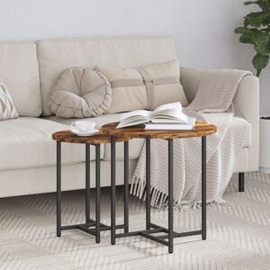 Berkfield Home Side Table Set of 2 - Smoked Oak & Metal in Brown Brown Berkfield Home Side Table Set of 2 - Smoked Oak & Metal in Brown Brown