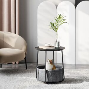 VASAGLE Round End Table Fabric Basket Spacious Modern Bedside Living Room in Black Black VASAGLE Round End Table Fabric Basket Spacious Modern Bedside Living Room in Black Black