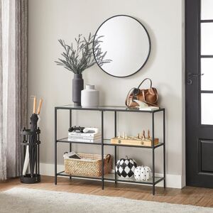 VASAGLE Console Coffee Table with 3 Glass Shelves Steel Frame Modern in Black Black VASAGLE Console Coffee Table with 3 Glass Shelves Steel Frame Modern in Black Black