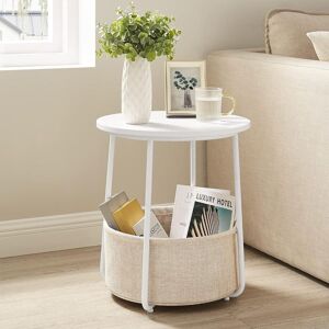 VASAGLE Round End Table Fabric Basket Spacious Modern Bedside Living Room in White White VASAGLE Round End Table Fabric Basket Spacious Modern Bedside Living Room in White White