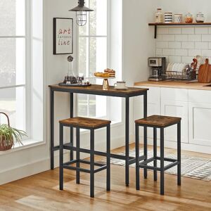 VASAGLE Industrial Bar Table Set with Stools Breakfast Steel Frame in Brown Brown VASAGLE Industrial Bar Table Set with Stools Breakfast Steel Frame in Brown Brown