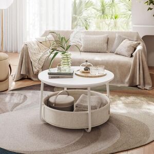 VASAGLE Round Coffee Table with Fabric Basket Storage Modern Style in White White VASAGLE Round Coffee Table with Fabric Basket Storage Modern Style in White White