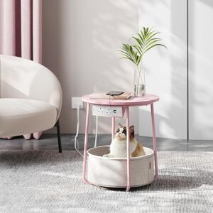 VASAGLE Round Side Table Charging Station Power Outlets USB Fabric Basket in Pale Pink Pale Pink VASAGLE Round Side Table Charging Station Power Outlets USB Fabric Basket in Pale Pink Pale Pink