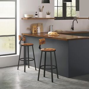 VASAGLE Set of 2 Bar Stools with Backrest & Metal Frame in Brown Brown VASAGLE Set of 2 Bar Stools with Backrest & Metal Frame in Brown Brown