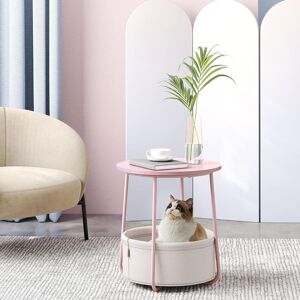 VASAGLE Round End Table Fabric Basket Spacious Modern Bedside Living Room in Pale Pink Pale Pink VASAGLE Round End Table Fabric Basket Spacious Modern Bedside Living Room in Pale Pink Pale Pink