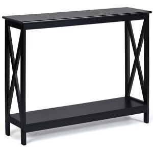 Costway 2-Tier Console Table X-design Wooden Hall Desk Side End Table W/ Shelf in Black Black Costway 2-Tier Console Table X-design Wooden Hall Desk Side End Table W/ Shelf in Black Black
