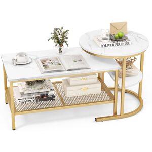 Costway Set of 2 Coffee Nesting Table Set Detachable 2-Tier Sofa Side Table Faux Marble in Gold Gold Costway Set of 2 Coffee Nesting Table Set Detachable 2-Tier Sofa Side Table Faux Marble in Gold Gold