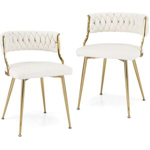 Costway 2 Dining Chairs Upholstered Armless Velvet Accent Chair With Woven Back in White White Costway 2 Dining Chairs Upholstered Armless Velvet Accent Chair With Woven Back in White White