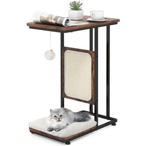 Costway C-Shaped Cat Side Table Modern Cat Tree & End Table w/ Removable Cushion in Brown Brown Costway C-Shaped Cat Side Table Modern Cat Tree & End Table w/ Removable Cushion in Brown Brown