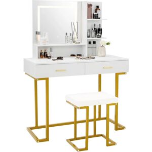 Costway Vanity Table Set Makeup Dressing Table with Cushioned Stool W/ Large LED Mirror in White White Costway Vanity Table Set Makeup Dressing Table with Cushioned Stool W/ Large LED Mirror in White White