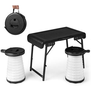 Costway 3Piece Folding Table Stool Set w/ a Camping Table & 2 Retractable LED Stools in Black Black Costway 3Piece Folding Table Stool Set w/ a Camping Table & 2 Retractable LED Stools in Black Black